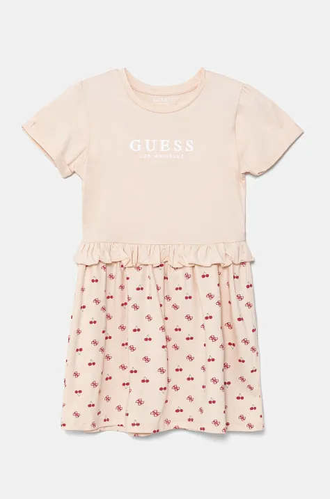 Guess rochie din bumbac pentru copii culoarea bej, mini, evazati, K5GK08 K6YW4