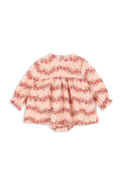 Konges Sløjd rochie din bumbac pentru bebeluși BELLA FRILL ROMPER GOTS culoarea roz, mini, evazată, KS102295
