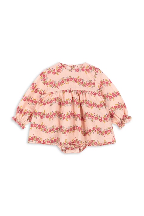 Detské bavlnené šaty Konges Sløjd BELLA FRILL ROMPER GOTS ružová farba, mini, áčkový strih, KS102295