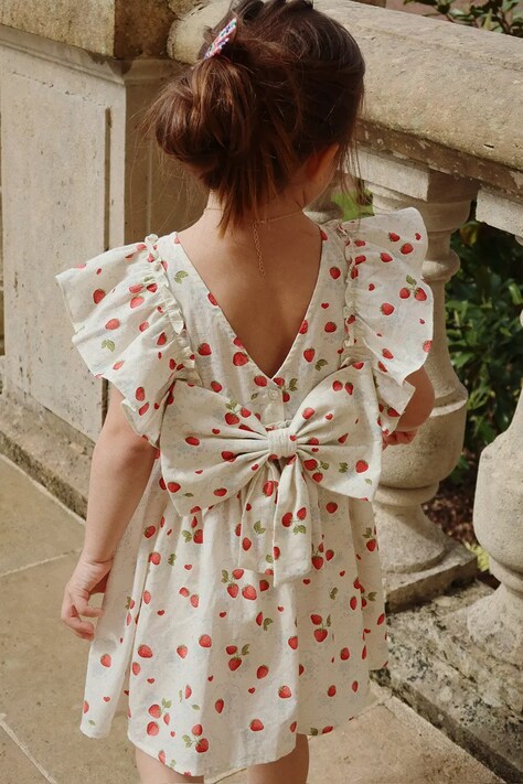 Dievčenské bavlnené šaty Konges Sløjd EVIA BOW DRESS GOTS béžová farba, mini, áčkový strih, KS102447