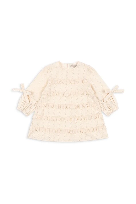 Konges Sløjd rochie din bumbac pentru copii FRILLA DRESS culoarea bej, mini, evazată, KS102232