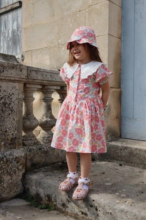Konges Sløjd rochie din bumbac pentru copii COEUR COLLAR DRESS GOTS culoarea roz, mini, evazată, KS102649
