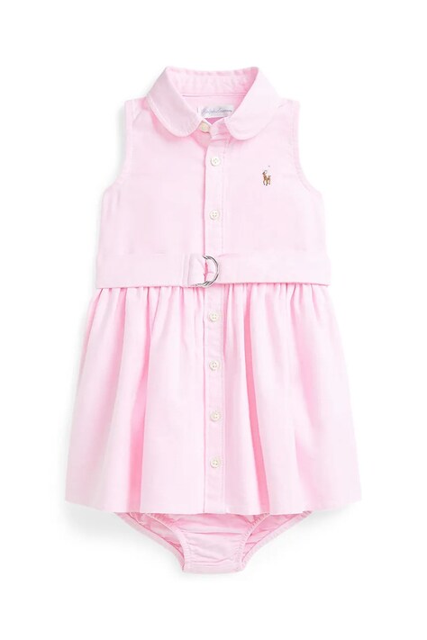 Pamučna haljina za bebe Polo Ralph Lauren boja: ružičasta, mini, širi se prema dolje, 310969058002