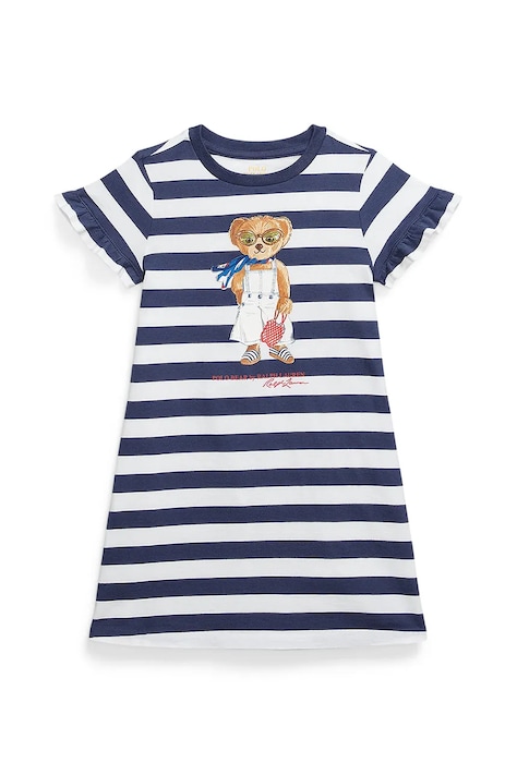 Dětské bavlněné šaty Polo Ralph Lauren tmavomodrá barva, mini, 312965227001