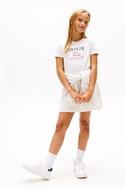 Хлопковое детское платье Tommy Hilfiger цвет белый mini прямое KG0KG08563