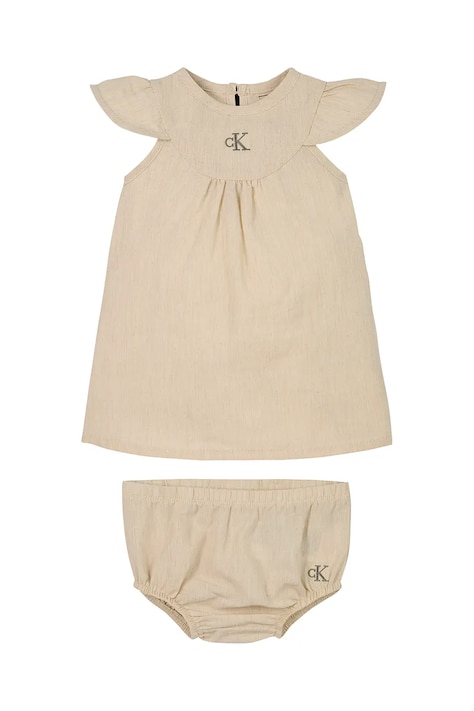 Дитяча сукня з домішкою льону Calvin Klein Jeans колір бежевий mini розкльошена IN0IN00299