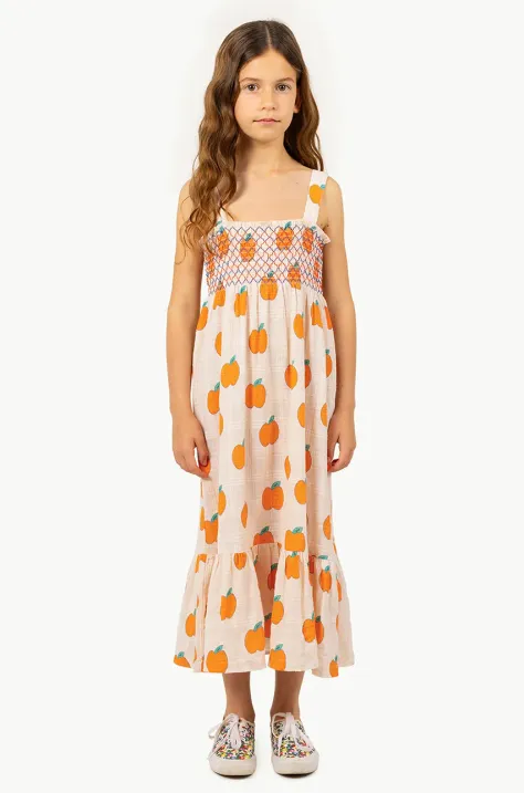 Dječja pamučna haljina Tinycottons APPLES DRESS boja: bež, midi, ravna, SS25-162