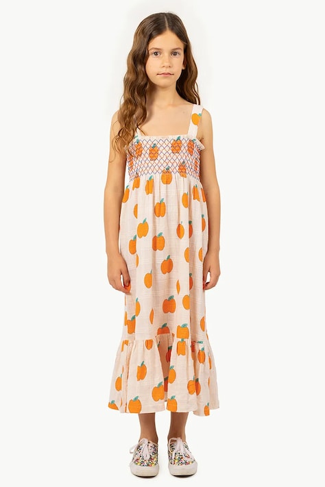 Хлопковое детское платье Tinycottons APPLES DRESS цвет бежевый midi прямое SS25-162