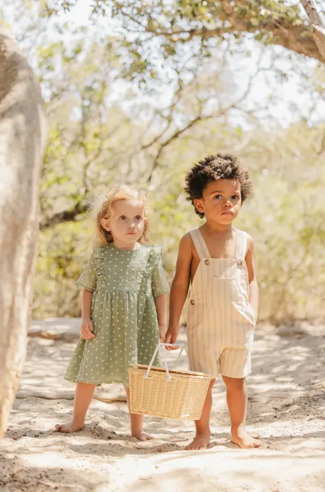 Haljina s primjesom lana za bebe Tartine et Chocolat boja: zelena, mini, širi se prema dolje, CA30001