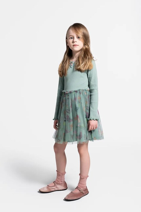 Dívčí šaty Coccodrillo zelená barva, mini, DREAM DIARIES GIRL KIDS