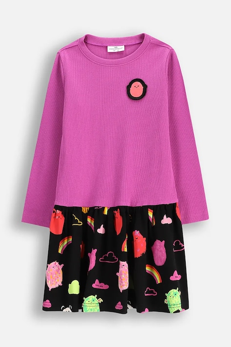 Coccodrillo rochie culoarea violet, midi, dreaptă, REBEL GIRL KIDS