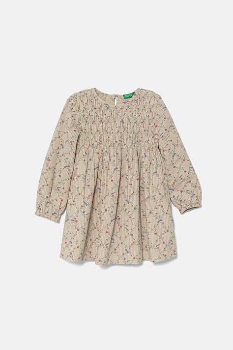Dětské bavlněné šaty United Colors of Benetton béžová barva, midi, 40VFGV028
