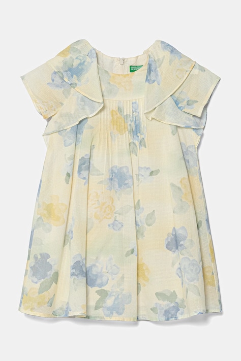 Dječja pamučna haljina United Colors of Benetton boja: bež, mini, širi se prema dolje, 4HYUGV02B