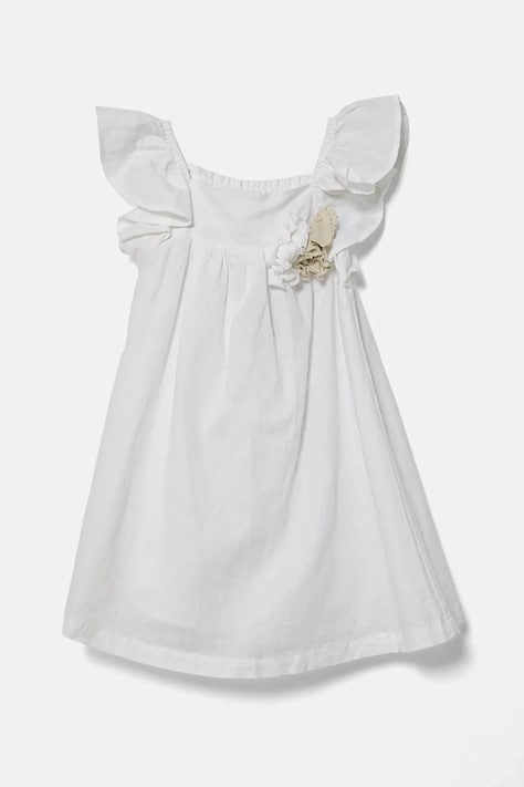 United Colors of Benetton rochie din in pentru copii culoarea alb, mini, evazată, 43WBGV026