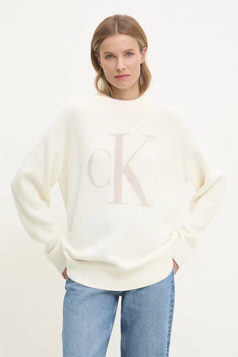 Βαμβακερό πουλόβερ Calvin Klein Jeans χρώμα: μπεζ, J20J224799