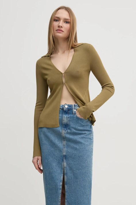 Calvin Klein Jeans cardigan femei, culoarea verde, light, J20J224800