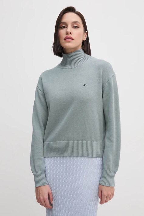 Bavlněný svetr Calvin Klein Jeans šedá barva, s golfem, J20J224806