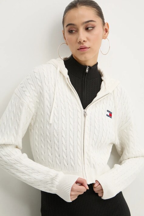 Tommy Jeans pulover de bumbac culoarea bej, DW0DW19334