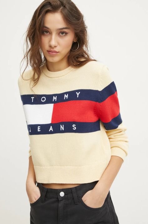 Tommy Jeans pulover de bumbac culoarea galben, DW0DW19335