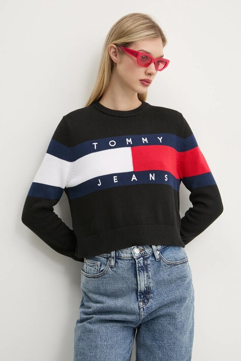 Bavlněný svetr Tommy Jeans černá barva, DW0DW19335