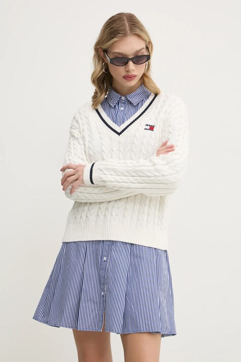 Памучен пуловер Tommy Jeans в бежово DW0DW19885