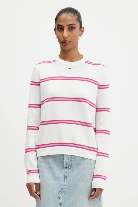 Tommy Jeans sweter bawełniany kolor biały lekki DW0DW20159