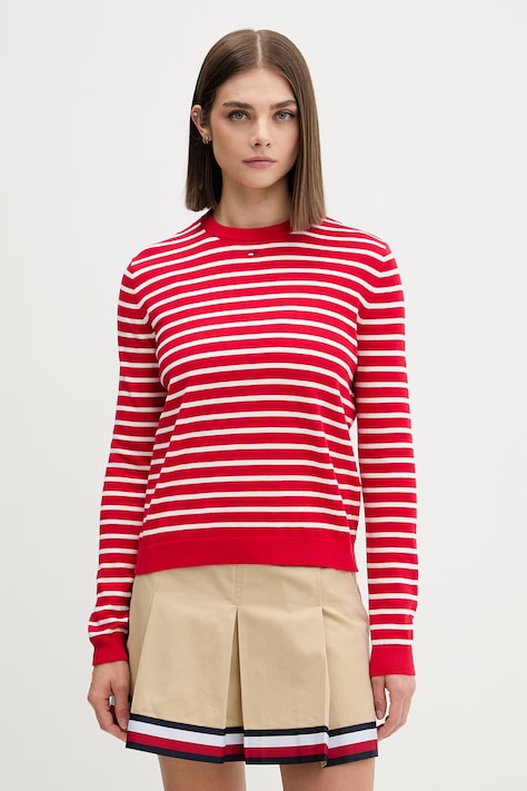 Tommy Jeans pulover za žene od pamuka crveni DW0DW20159