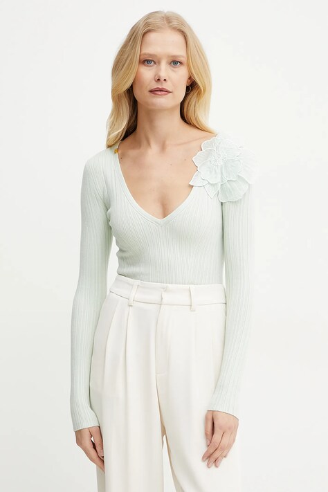 Пуловер с коприна Elisabetta Franchi дамски в тюркоазено от лека материя MK56B51E2