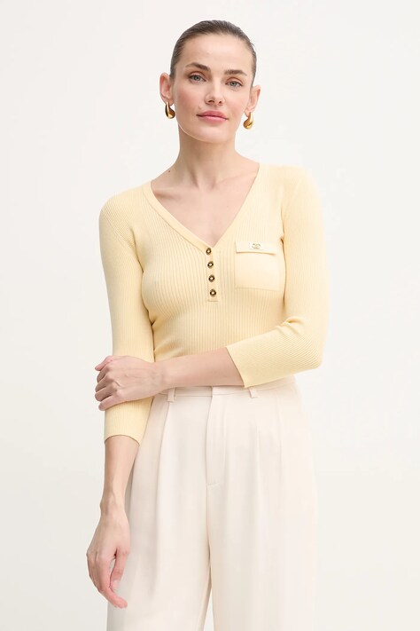 Elisabetta Franchi pulover din amestec de mătase femei, culoarea galben, MK62B51E2