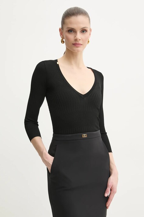 Elisabetta Franchi pulover femei, culoarea negru, light, MK98T51E2