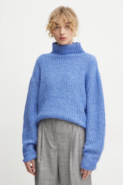 Bruuns Bazaar pulover din amestec de lână femei, culoarea violet, călduros, cu guler, BBW4316