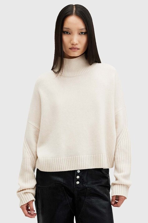 Кашемировый свитер AllSaints INES цвет белый с гольфом W016KB