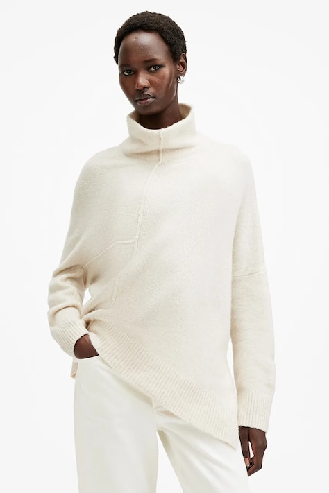 Vuneni pulover AllSaints LOCK ROLL za žene, boja: bijela, s dolčevitom, W132KB