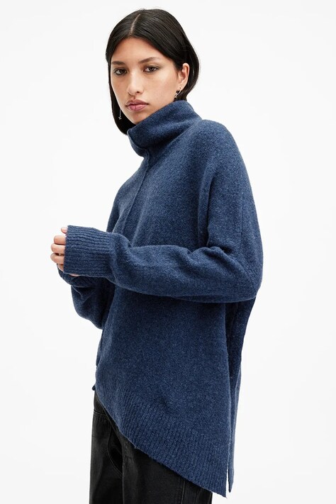 Вълнен пуловер AllSaints LOCK ROLL дамски в тъмносиньо с поло W132KB