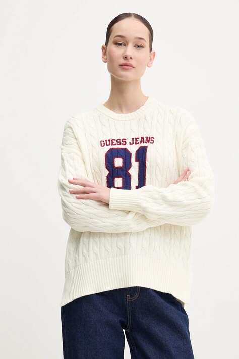 Guess Jeans pamut pulóver bézs, W5RR48 Z3HM1