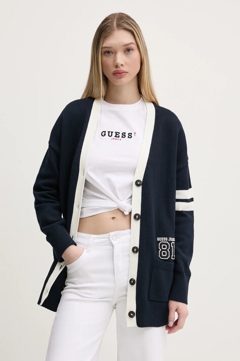 Bavlněný kardigan Guess Jeans dámský, tmavomodrá barva, W5RR49 Z3HM1