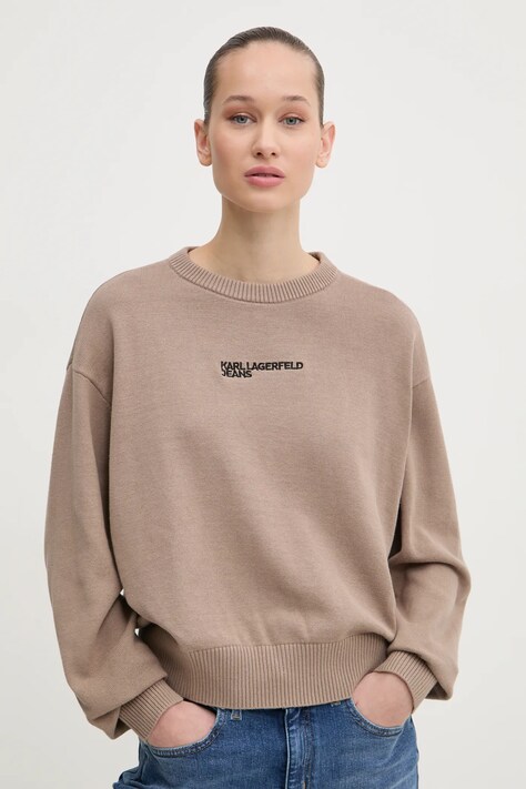 Пуловер Karl Lagerfeld Jeans дамски в бежово от лека материя A1W18044