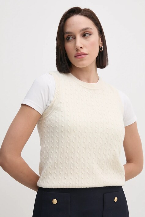Tommy Hilfiger vesta de lana culoarea bej, WW0WW43956