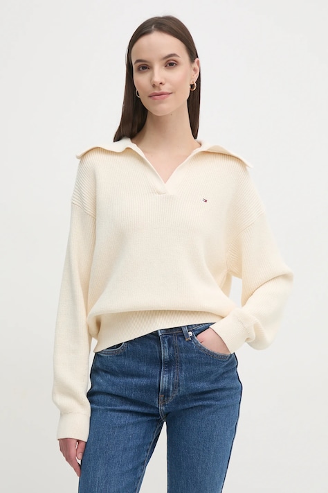 Tommy Hilfiger pulover femei, culoarea bej, WW0WW44451