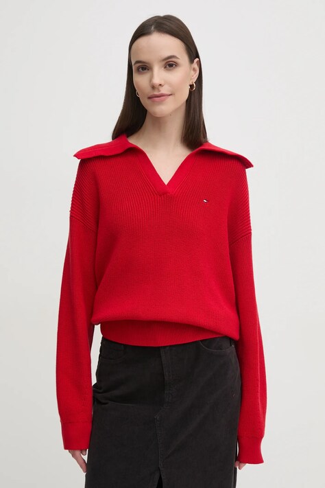 Tommy Hilfiger pulover femei, culoarea rosu, WW0WW44451