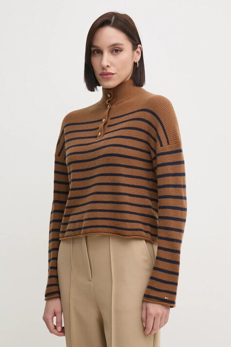 Tommy Hilfiger pulover de lana femei, culoarea bej, WW0WW44981