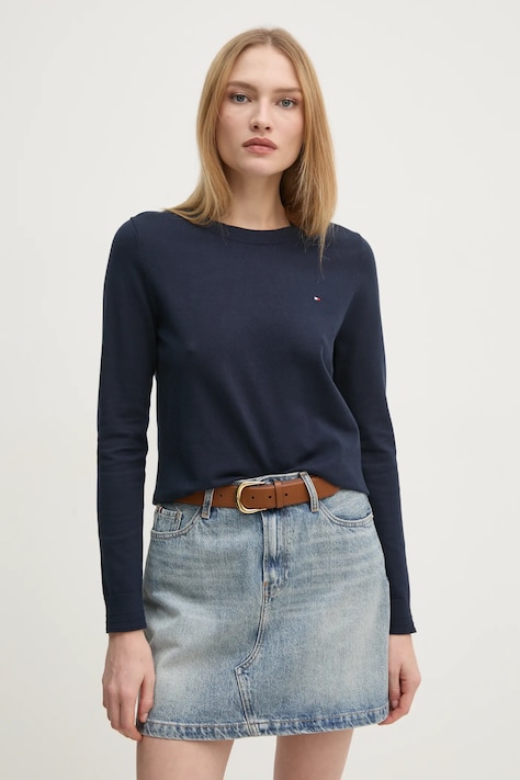Pulover Tommy Hilfiger za žene, boja: tamno plava, lagani, WW0WW44984