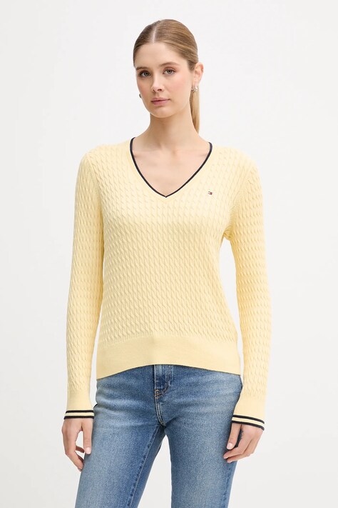 Tommy Hilfiger sweter bawełniany kolor żółty lekki WW0WW44987
