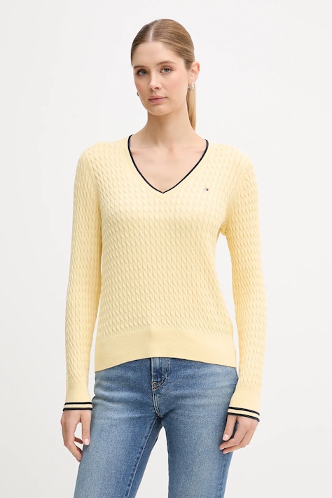 Tommy Hilfiger sweter bawełniany kolor żółty lekki WW0WW44987