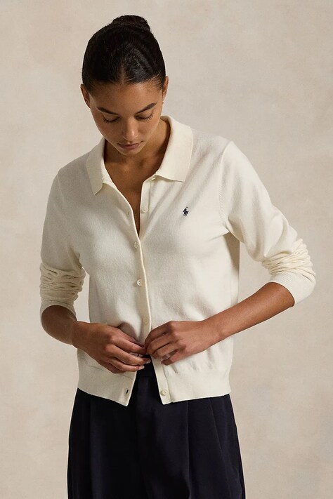Bavlněný kardigan Polo Ralph Lauren dámský, béžová barva, lehký, 211959285