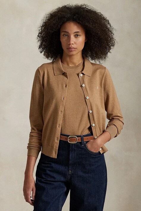 Bavlněný kardigan Polo Ralph Lauren dámský, béžová barva, lehký, 211959285