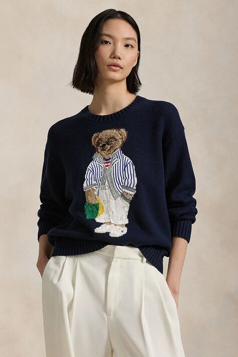 Bavlněný svetr Polo Ralph Lauren dámský, tmavomodrá barva, 211959288