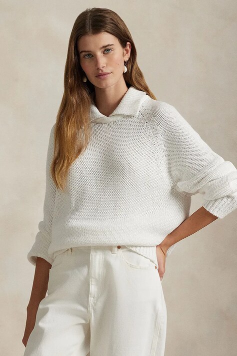 Памучен пуловер Polo Ralph Lauren дамски в бяло 211959290