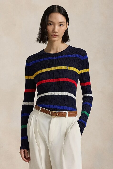 Bavlněný svetr Polo Ralph Lauren dámský, tmavomodrá barva, 211960015