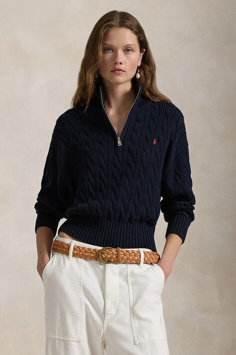 Памучен пуловер Polo Ralph Lauren в синьо от топла материя 211963467